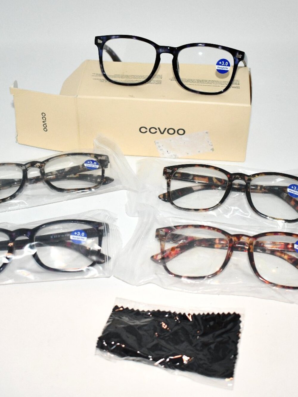 CCVOO Reading Glasses +3.0 Readers Set of 5 Assorted Frames New in Box